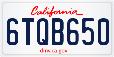 CA license plate 6TQB650