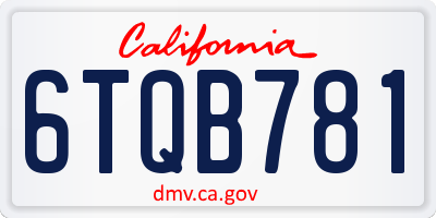 CA license plate 6TQB781
