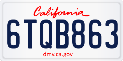 CA license plate 6TQB863