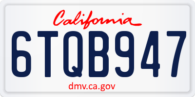 CA license plate 6TQB947