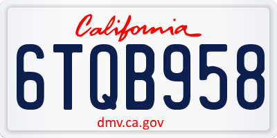CA license plate 6TQB958