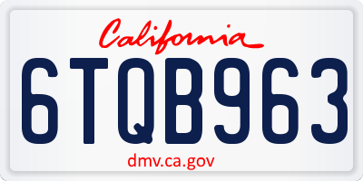 CA license plate 6TQB963