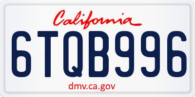 CA license plate 6TQB996