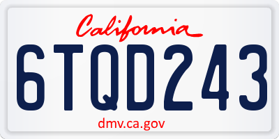 CA license plate 6TQD243