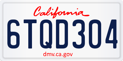 CA license plate 6TQD304
