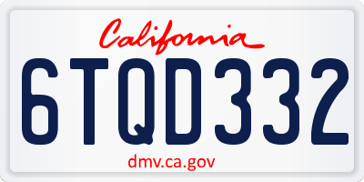 CA license plate 6TQD332