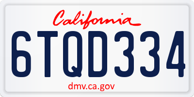 CA license plate 6TQD334