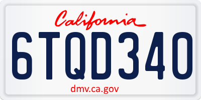 CA license plate 6TQD340