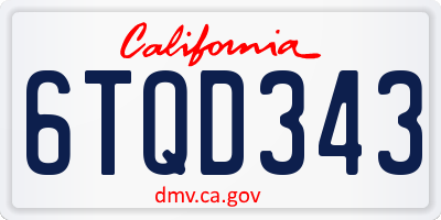 CA license plate 6TQD343