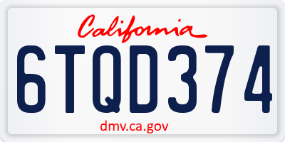 CA license plate 6TQD374