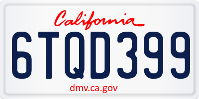 CA license plate 6TQD399