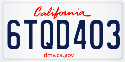 CA license plate 6TQD403