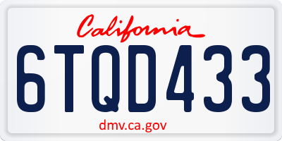 CA license plate 6TQD433