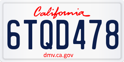CA license plate 6TQD478