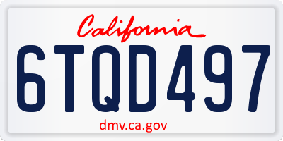 CA license plate 6TQD497
