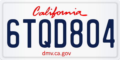 CA license plate 6TQD804