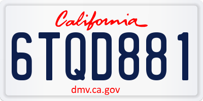 CA license plate 6TQD881