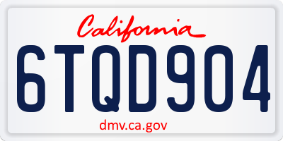 CA license plate 6TQD904