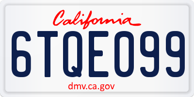 CA license plate 6TQE099
