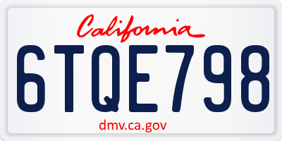 CA license plate 6TQE798