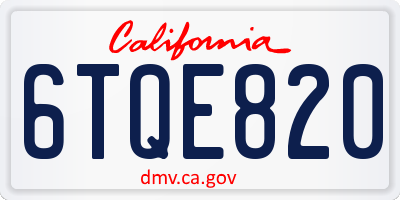 CA license plate 6TQE820