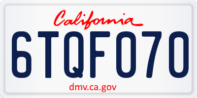 CA license plate 6TQF070