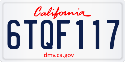 CA license plate 6TQF117