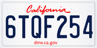 CA license plate 6TQF254