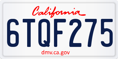 CA license plate 6TQF275