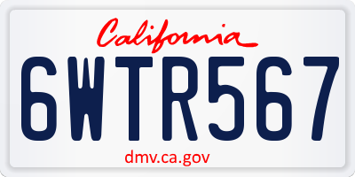 CA license plate 6WTR567