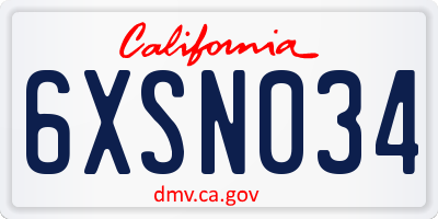 CA license plate 6XSN034