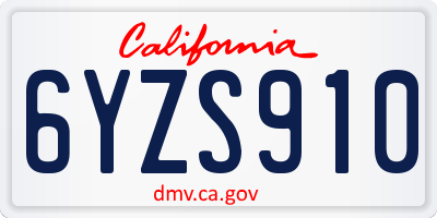 CA license plate 6YZS910