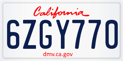 CA license plate 6ZGY770
