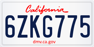 CA license plate 6ZKG775