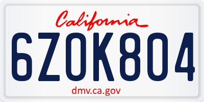 CA license plate 6ZOK804