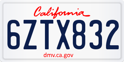CA license plate 6ZTX832