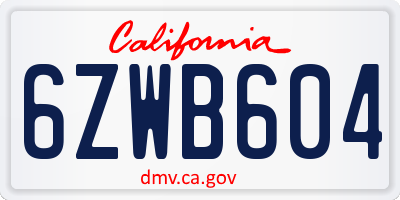 CA license plate 6ZWB604