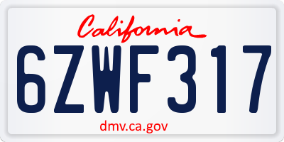 CA license plate 6ZWF317