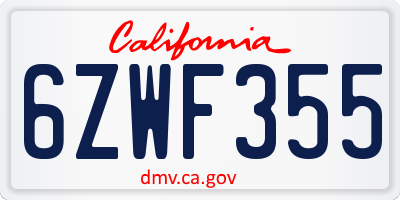 CA license plate 6ZWF355