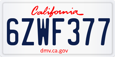CA license plate 6ZWF377