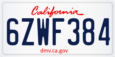 CA license plate 6ZWF384