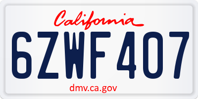 CA license plate 6ZWF407