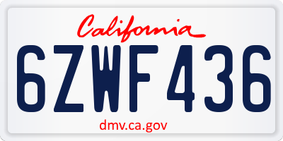 CA license plate 6ZWF436