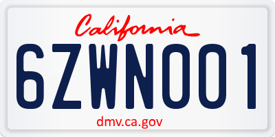 CA license plate 6ZWN001