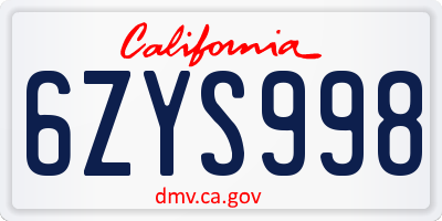 CA license plate 6ZYS998