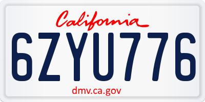 CA license plate 6ZYU776