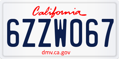 CA license plate 6ZZW067