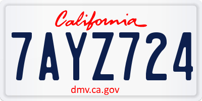 CA license plate 7AYZ724