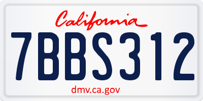 CA license plate 7BBS312