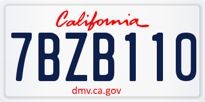 CA license plate 7BZB110